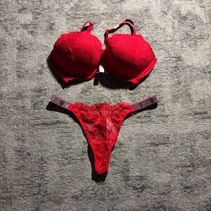 Victoria's Secret Red Lace Set with Rhinestone Detail